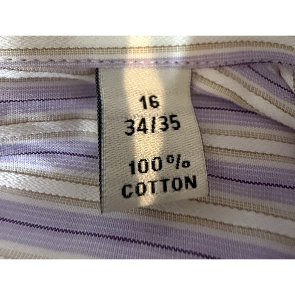 Poggiani 1958 Italy Striped Dress Shirt 16 Lavender Beige Cotton Italian Classic - Picture 10 of 11
